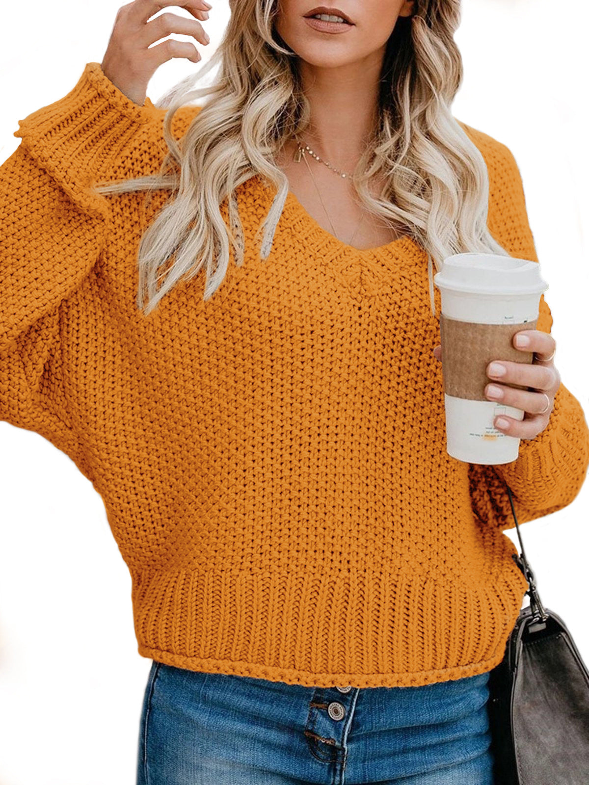 Damen Grobstrickpullover mit V-Ausschnitt und lässiger Passform Krohn-e