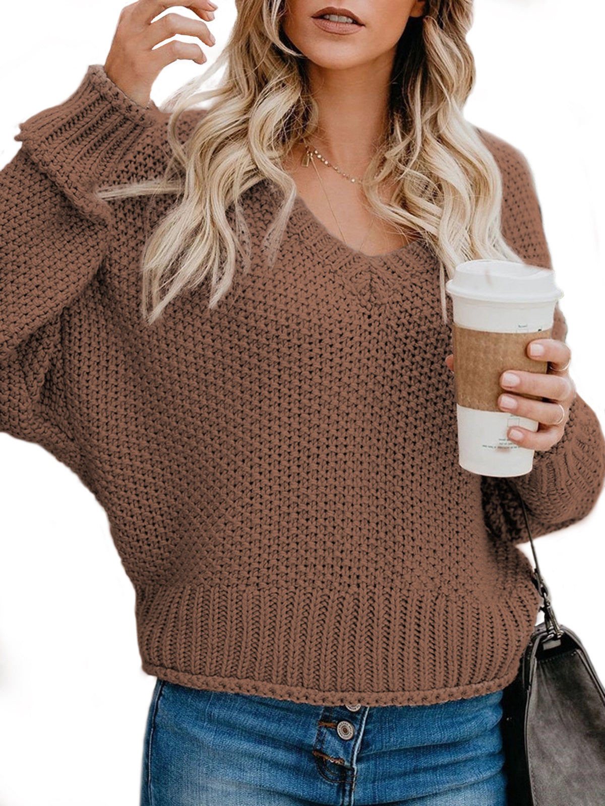 Damen Grobstrickpullover mit V-Ausschnitt und lässiger Passform Krohn-e