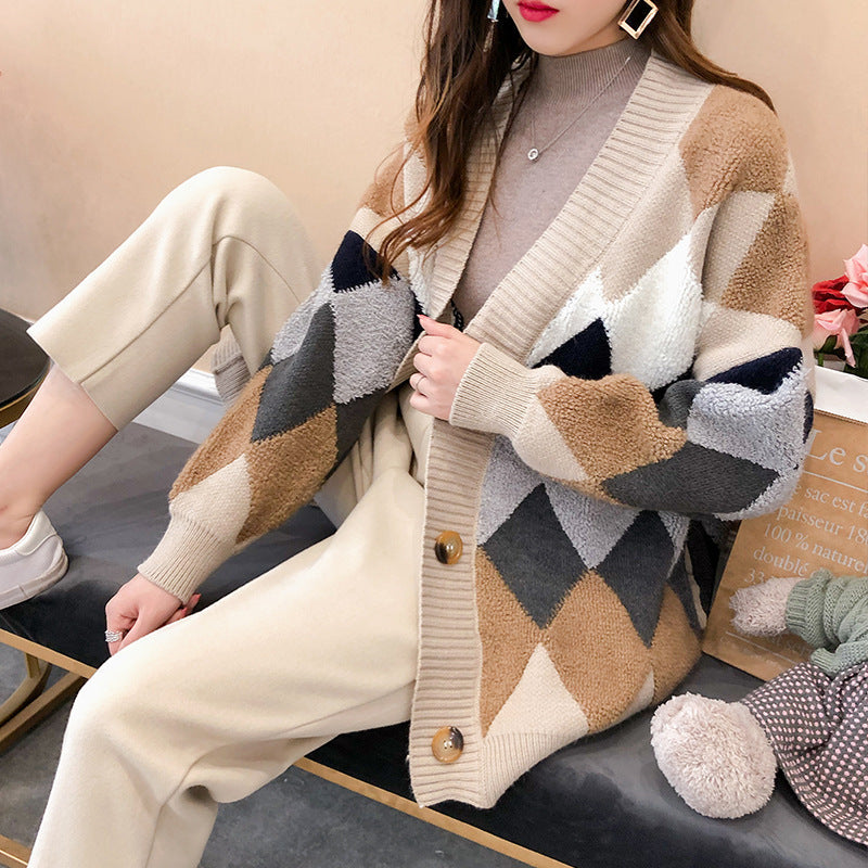 Damen lockerer Strickcardigan mit geometrischem Muster Krohn-e