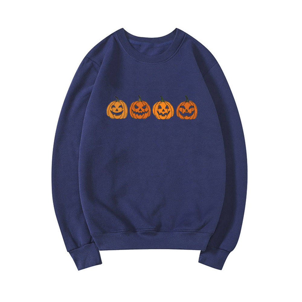 Fudus Damen Halloween Pullover mit Rundhals und Kürbisdesign