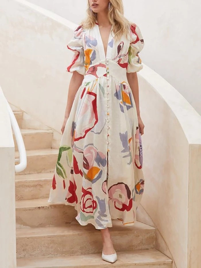 Eleganter langer Rock aus Stretch-Material mit Allover-Print