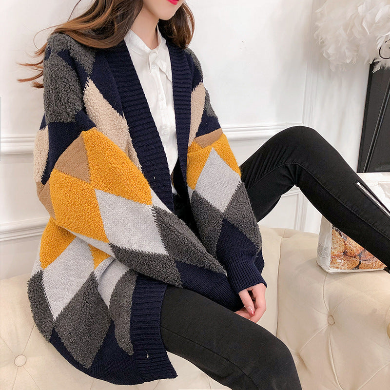 Damen lockerer Strickcardigan mit geometrischem Muster Krohn-e