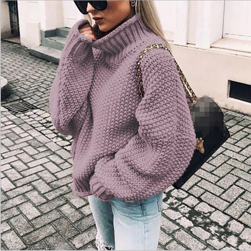 Damen Grobstrickpullover mit hohen Kragen und lockerem Design Krohn-e