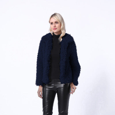Damen Modischer Kunstpelzjacke mit elegantem Kragen und seitlichen Taschen Krohn-e