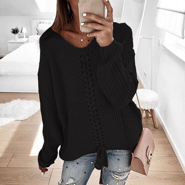 Damen lässiger Strickpullover mit modischem Schnürdetail Krohn-e