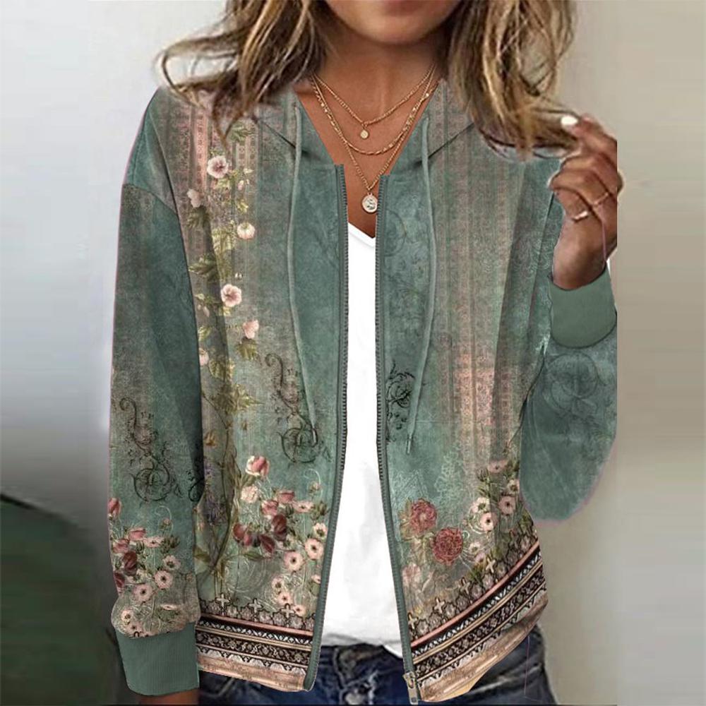 Bequemer Kapuzenpullover mit langem Arm und einzigartigem Blumenmuster von Fudus