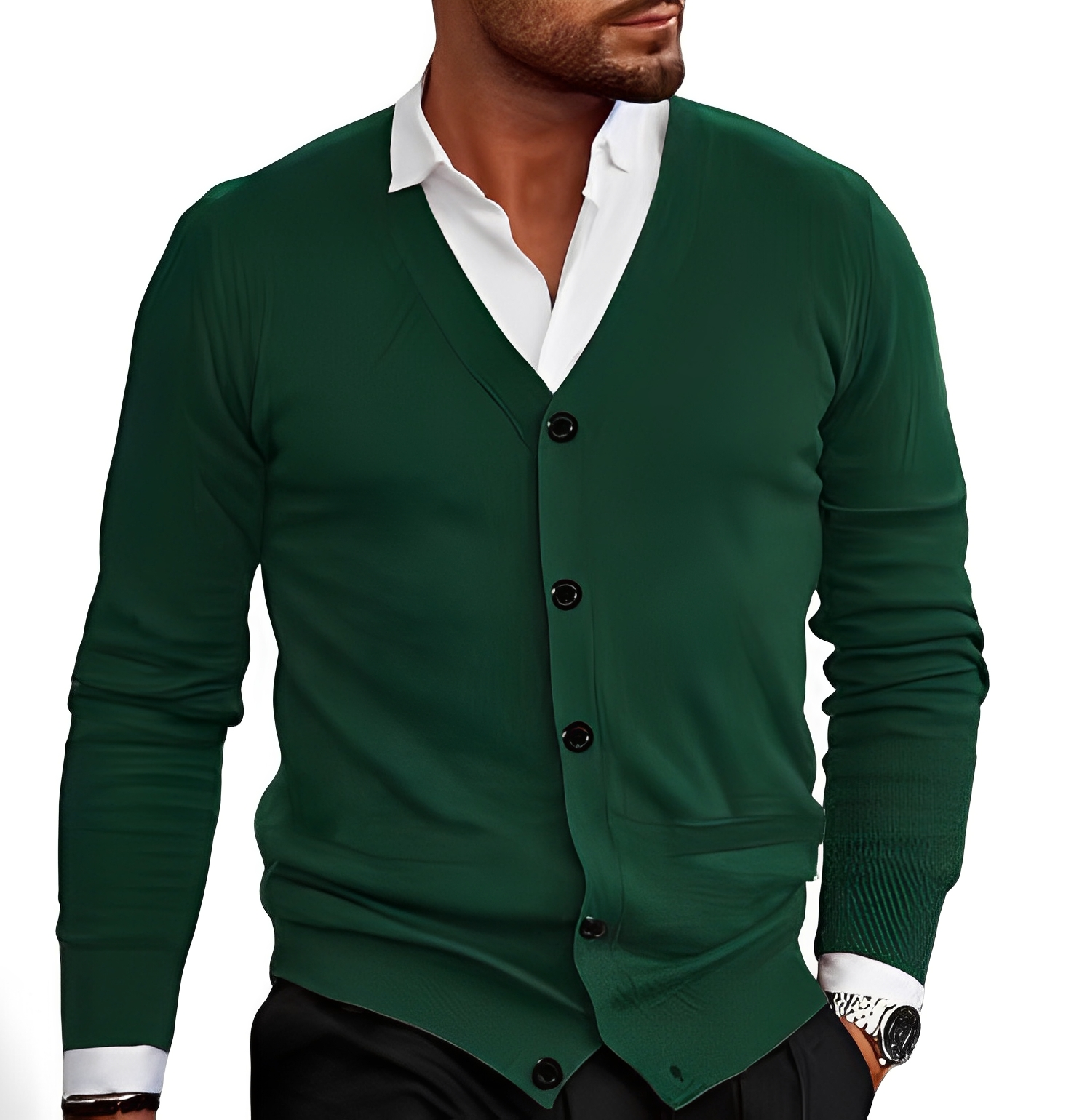 Krohn-e | Eleganter Cardigan mit Knopfblende für Herren