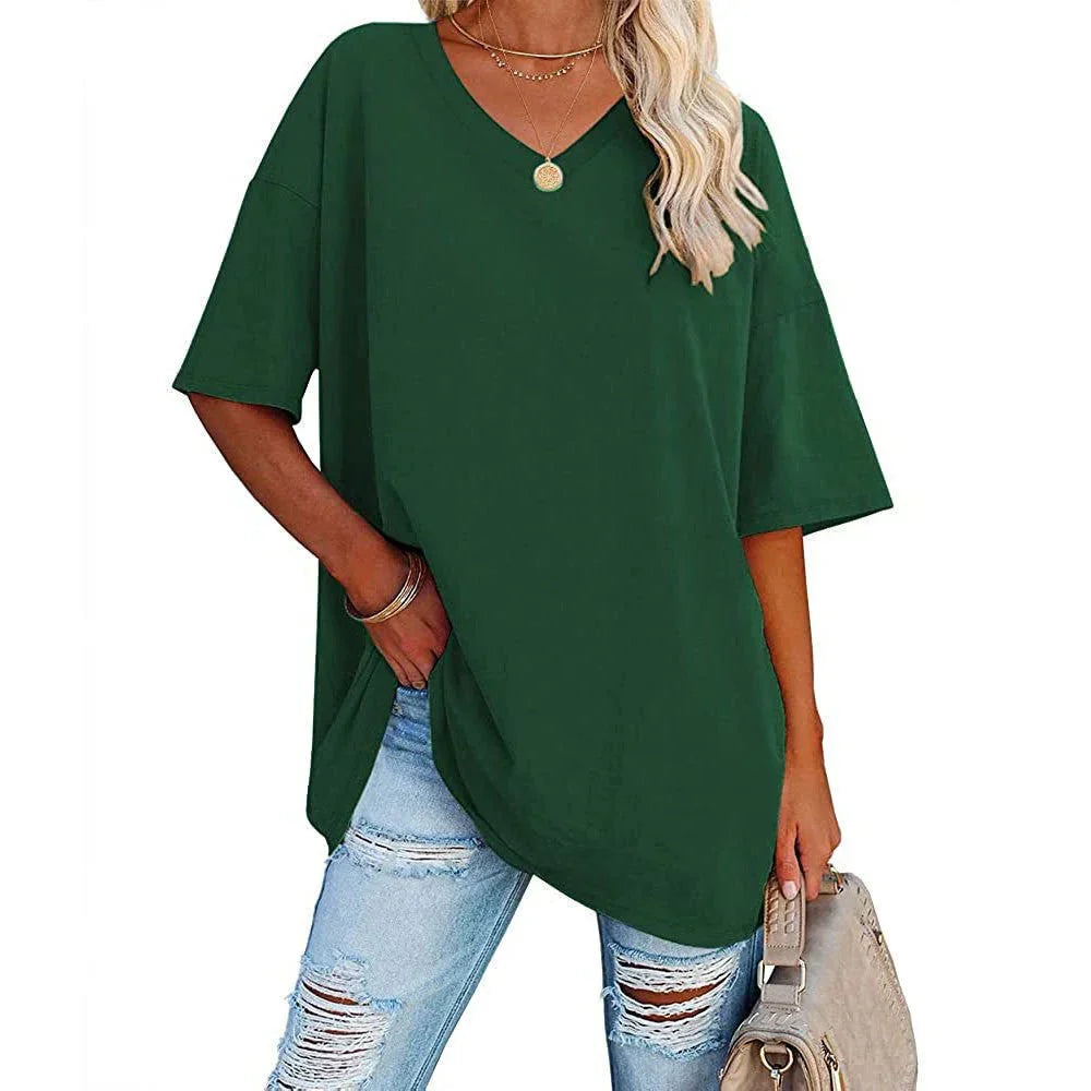 Damen T-Shirt mit lockerem V-Ausschnitt von Fudus
