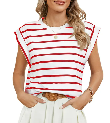 Fudus Damen Sommer T-Shirt, kurzärmelig, Rundhals, lässig