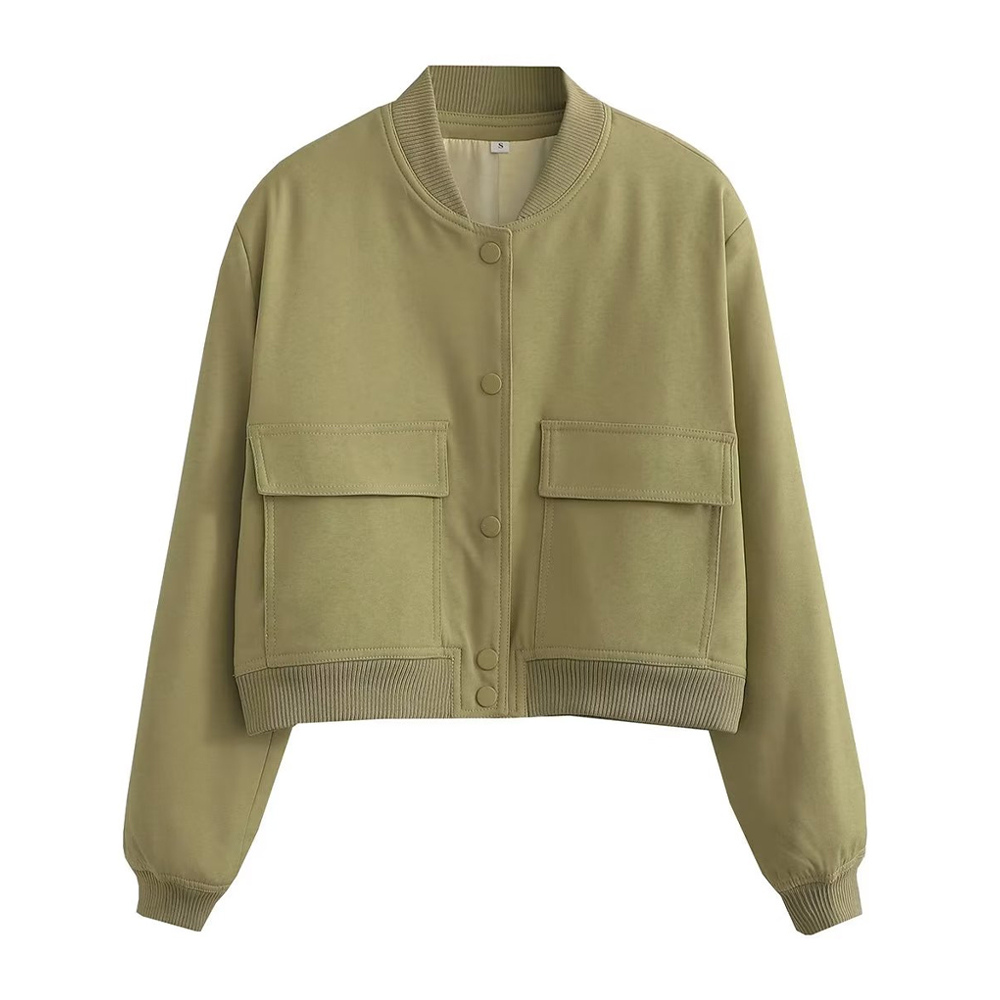 Moderne Bomberjacke von Kovirael mit gerippten Bündchen und Druckknöpfen