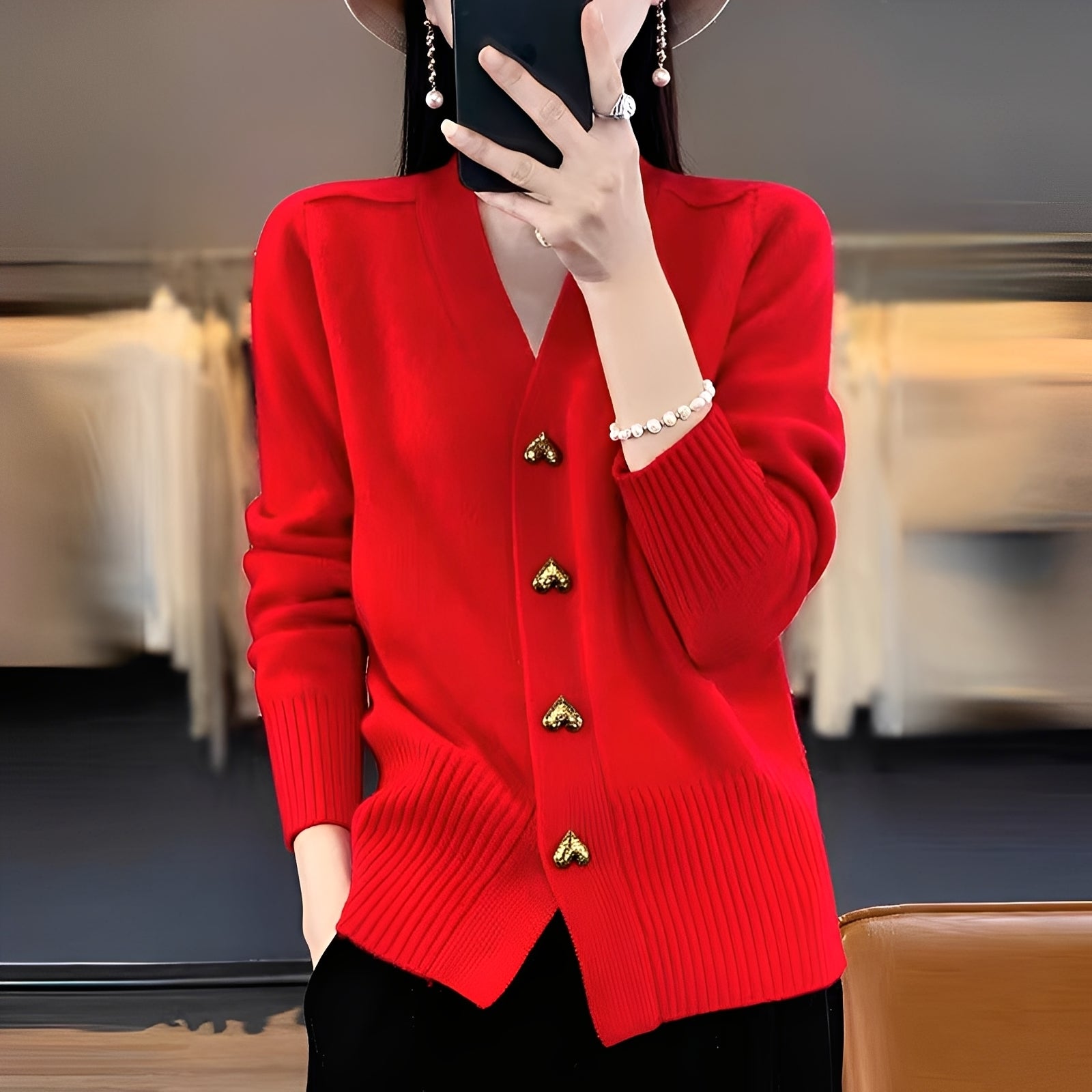 Krohn-e | Strickjacke mit Herzknöpfen für Frauen