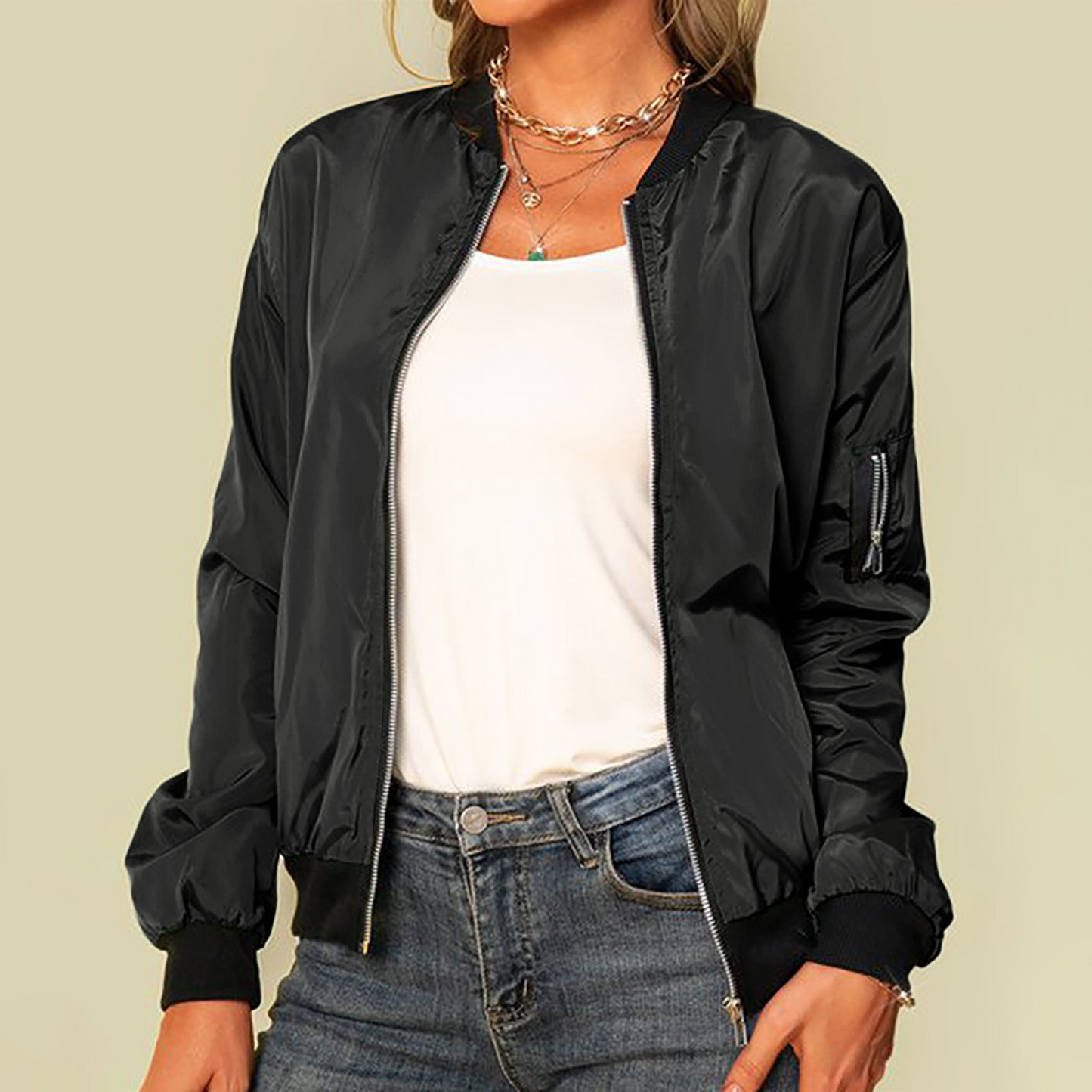 Avelena Zippered Bomber Jacket