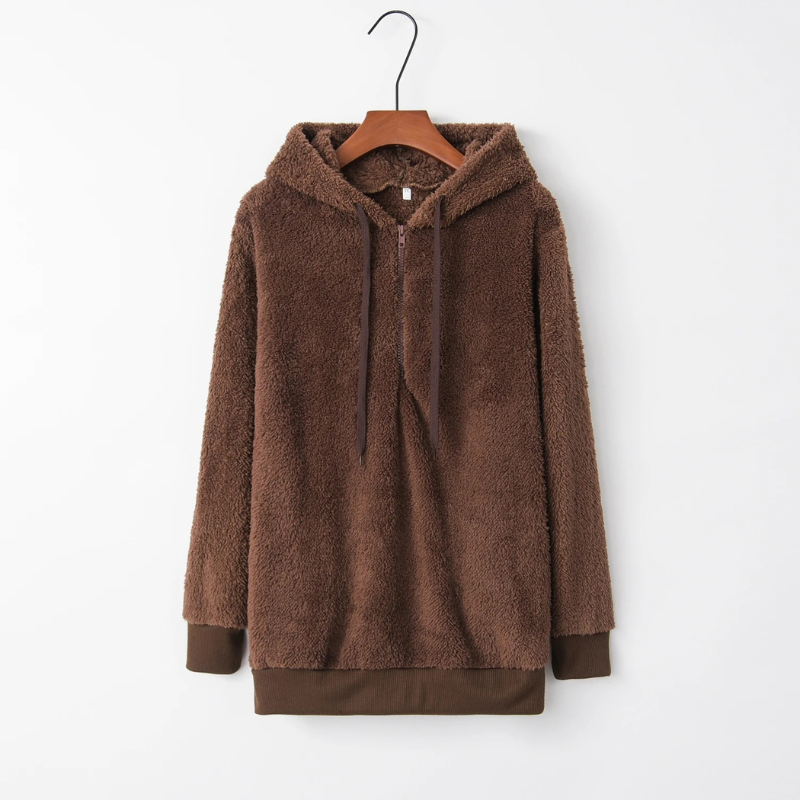Damen Teddyjacke: Weicher Oversize Kapuzenpullover aus Fleece mit Kordelzug