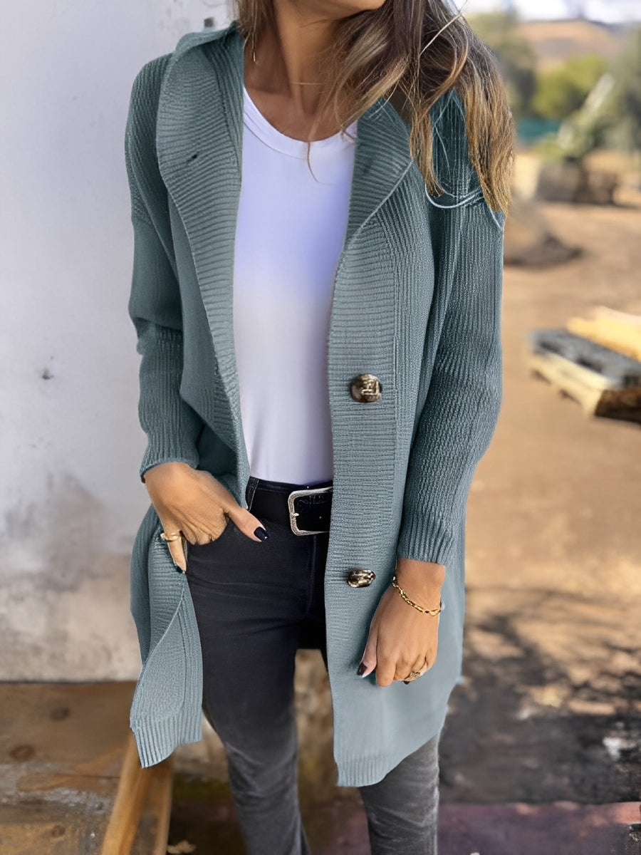 Krohn-e | Lässiger langer Cardigan mit Kapuze für Damen