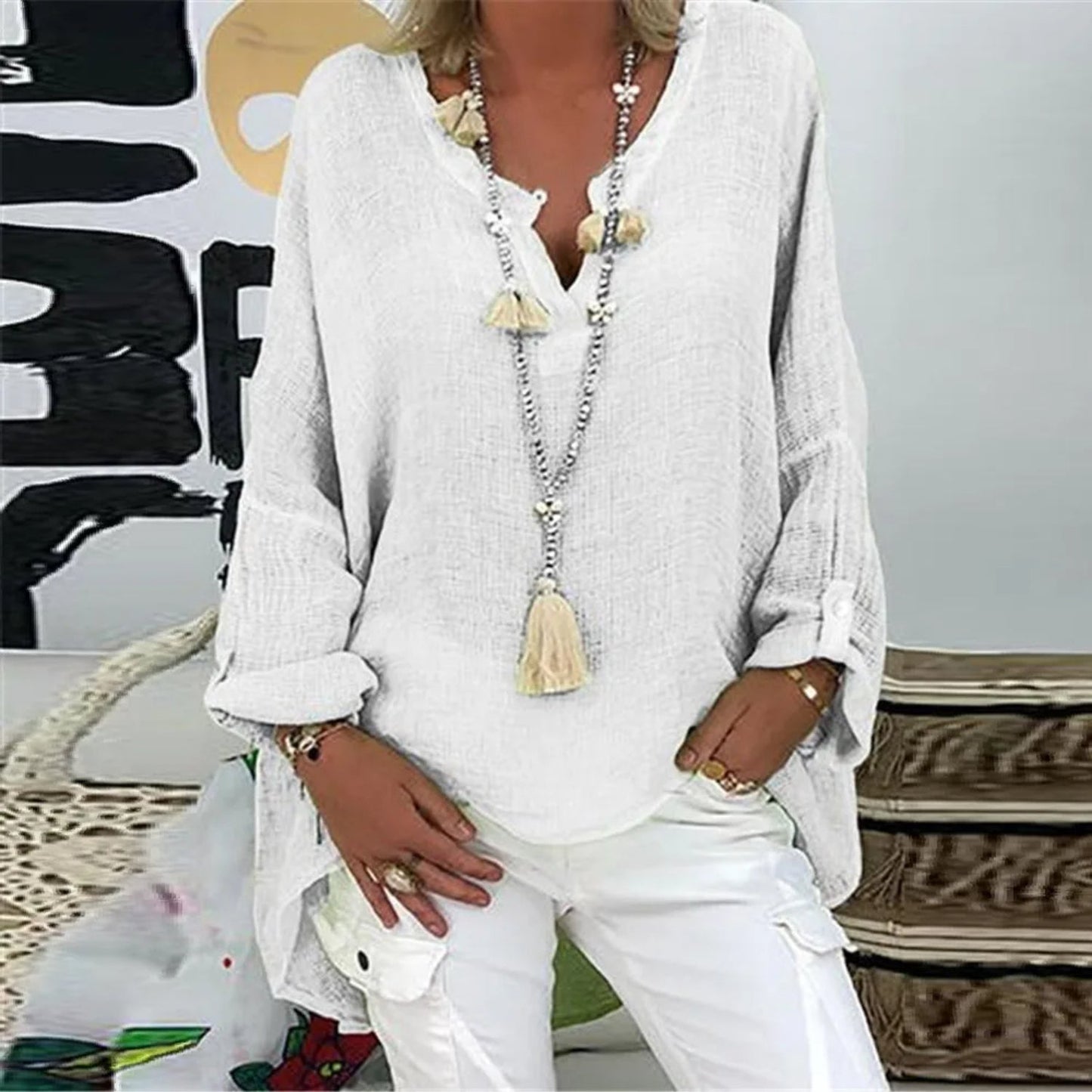 Rosa Bluse von Fudus mit elegantem Rundhalsausschnitt