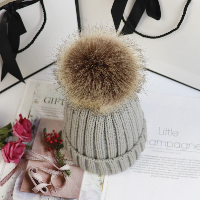 KROHN-E Damen Strick-Beanie Bommel Klassisch Warm Winter