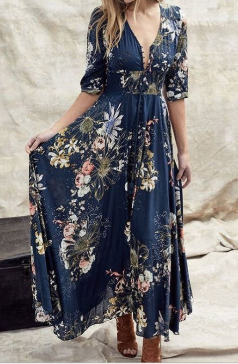 Fudus verführerisches Kleid mit V-Ausschnitt und Druckdesign