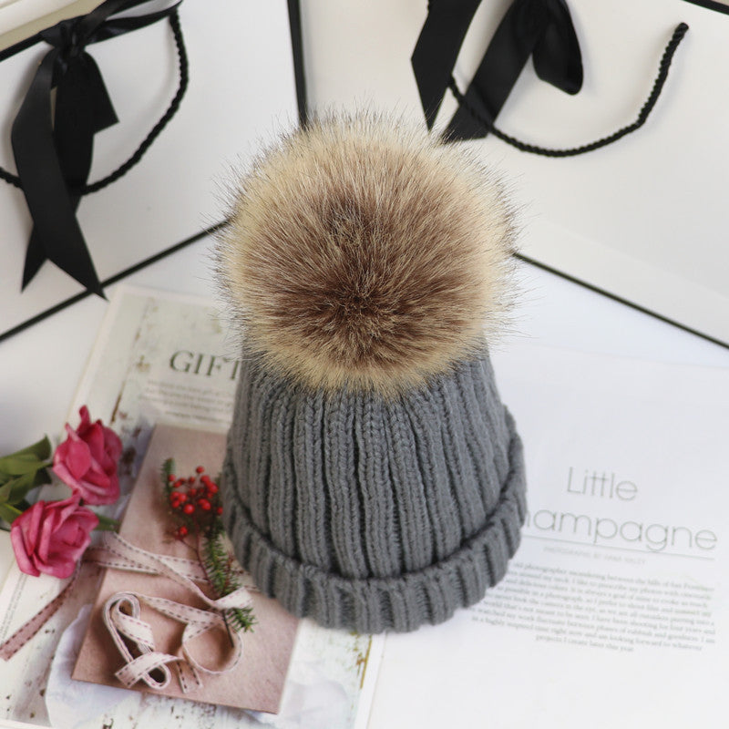 KROHN-E Damen Strick-Beanie Bommel Klassisch Warm Winter