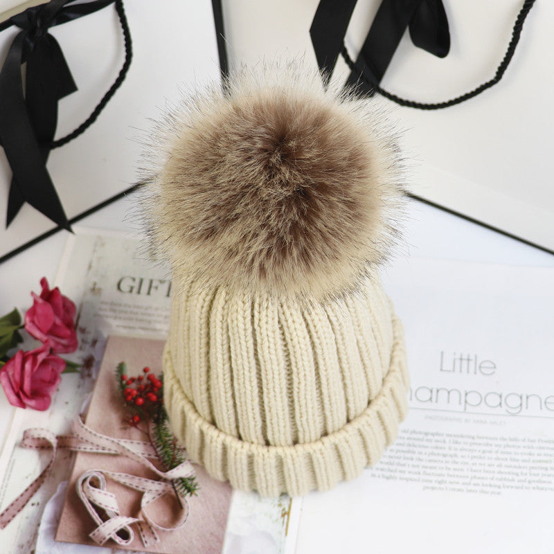 KROHN-E Damen Strick-Beanie Bommel Klassisch Warm Winter