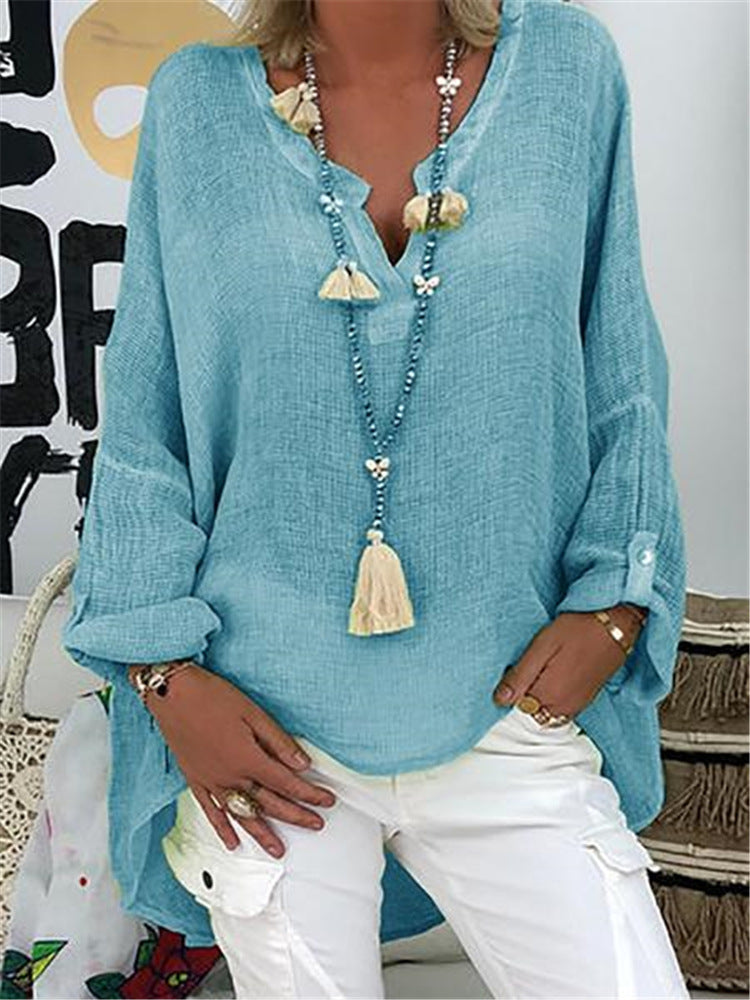 Damen Bluse mit V-Ausschnitt von Fudus im lässigen Stil