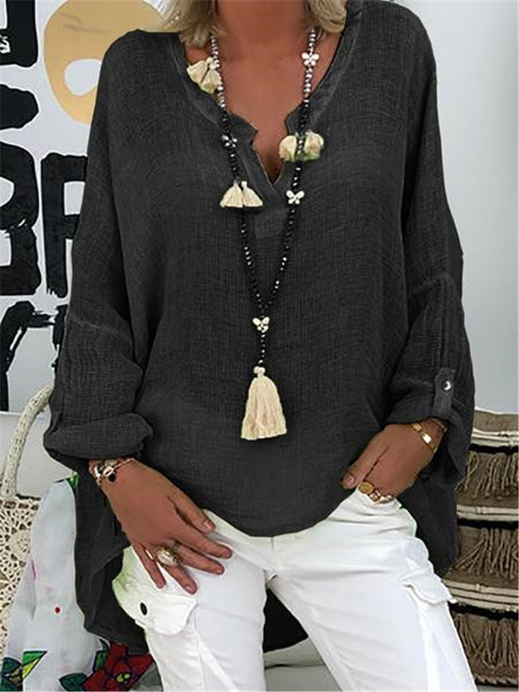 Damen Bluse mit V-Ausschnitt von Fudus im lässigen Stil