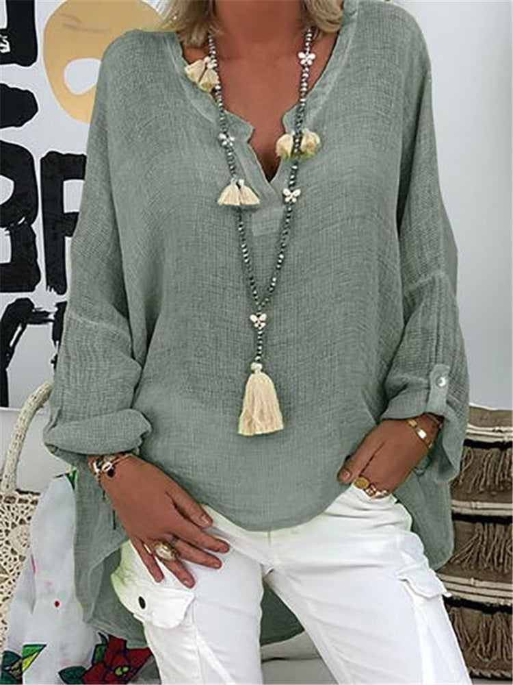 Damen Bluse mit V-Ausschnitt von Fudus im lässigen Stil