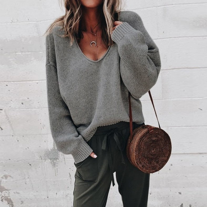 Damen Viskosepullover mit weitem Schnitt und tiefem V-Ausschnitt Krohn-e