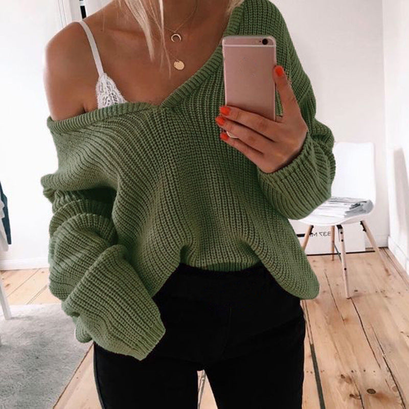 Damen Grobstrickpullover mit tiefem V-Ausschnitt und lässiger Passform Krohn-e