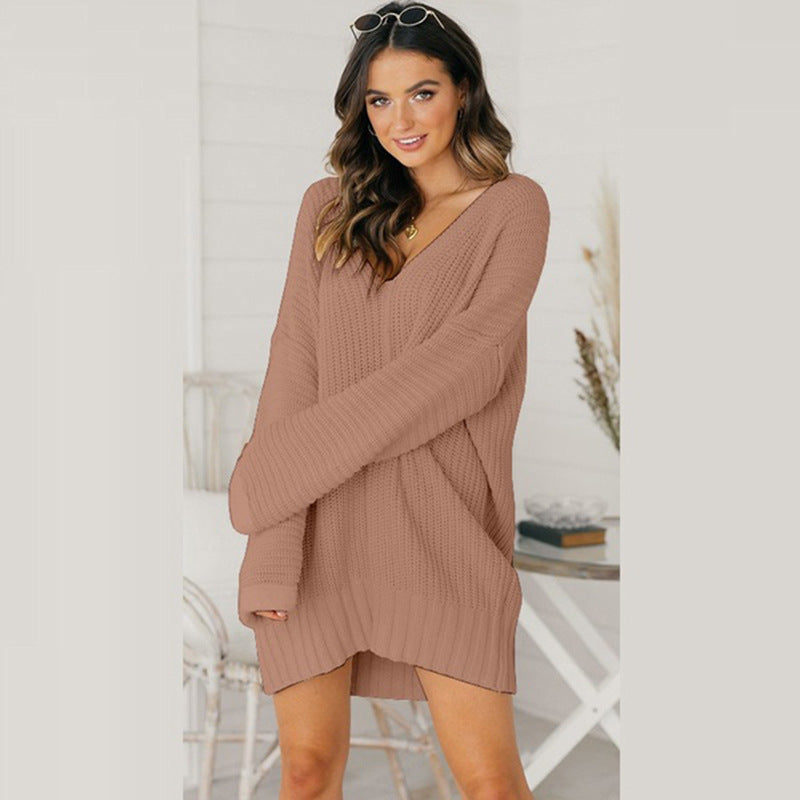 Damen lässiger Strickpullover mit tiefem V-Ausschnitt und überschnittenen Schultern Krohn-e