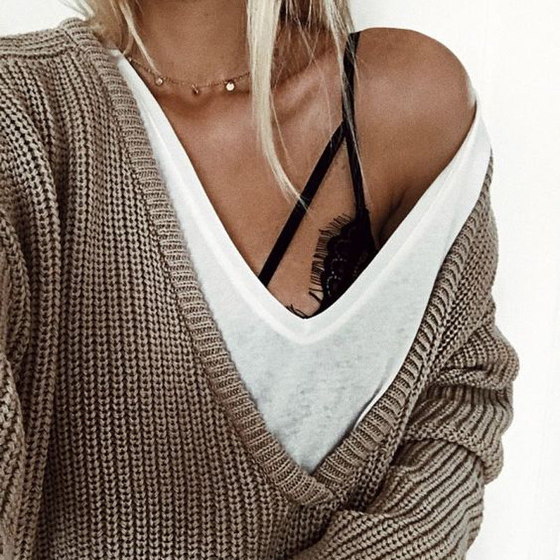 Damen Grobstrickpullover mit tiefem V-Ausschnitt und lässiger Passform Krohn-e