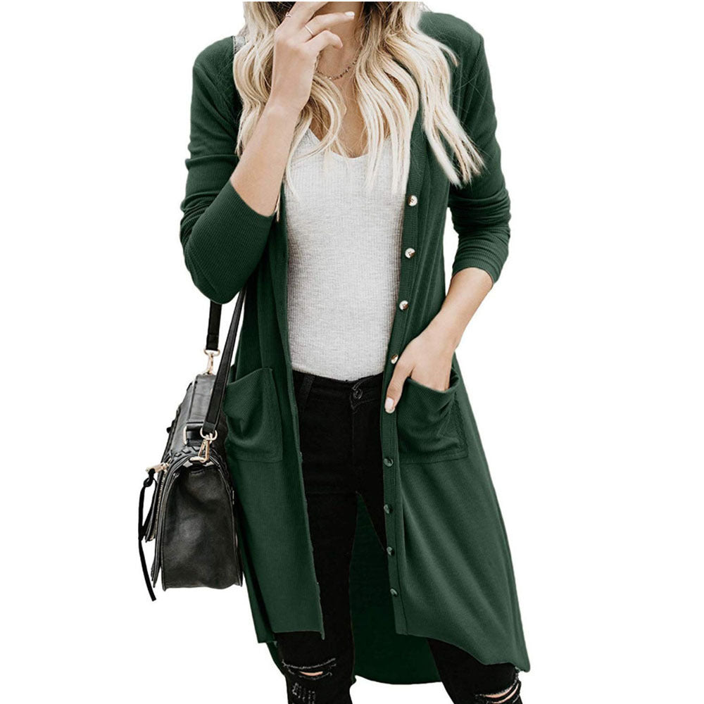 Damen langer Cardigan mit Knopfleiste und Taschen Krohn-e