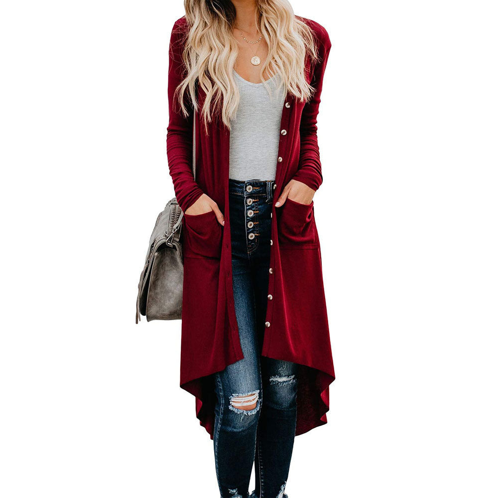 Damen langer Cardigan mit Knopfleiste und Taschen Krohn-e