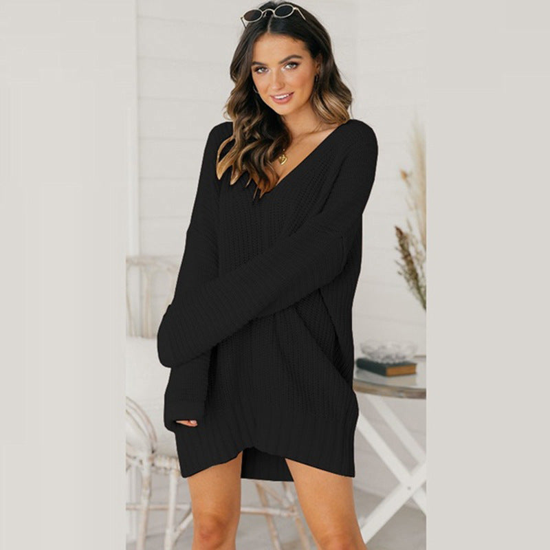 Damen lässiger Strickpullover mit tiefem V-Ausschnitt und überschnittenen Schultern Krohn-e