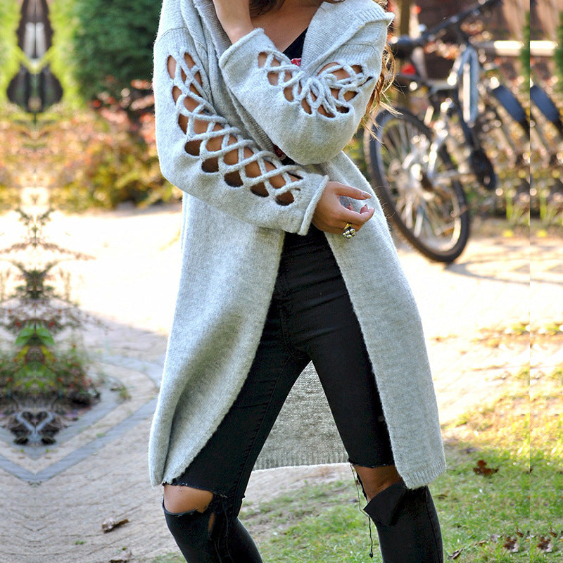 Damen stylische Strickjacke mit floralem Muster und offenen Ärmeln Krohn-e