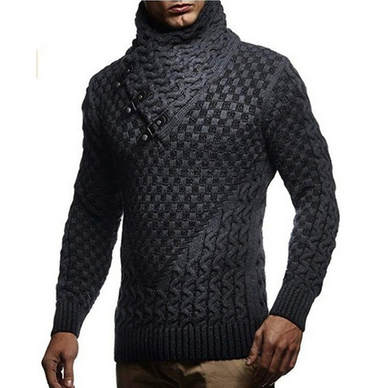 Herren Strickpullover mit modernem Zopfmuster und hochgeschlossenem Kragen Krohn-e