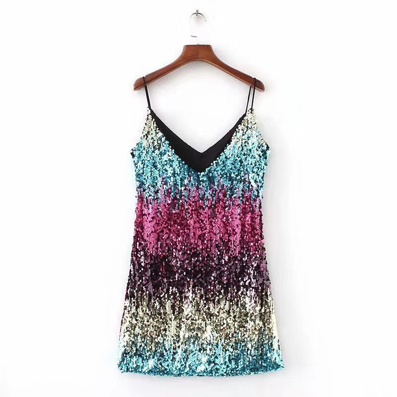 Damen Funkelndes Minikleid mit Pailletten und schmalen Spaghettiträgern Krohn-e
