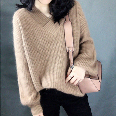 Damen Strickpullover mit V-Ausschnitt und voluminösen Ärmeln Krohn-e