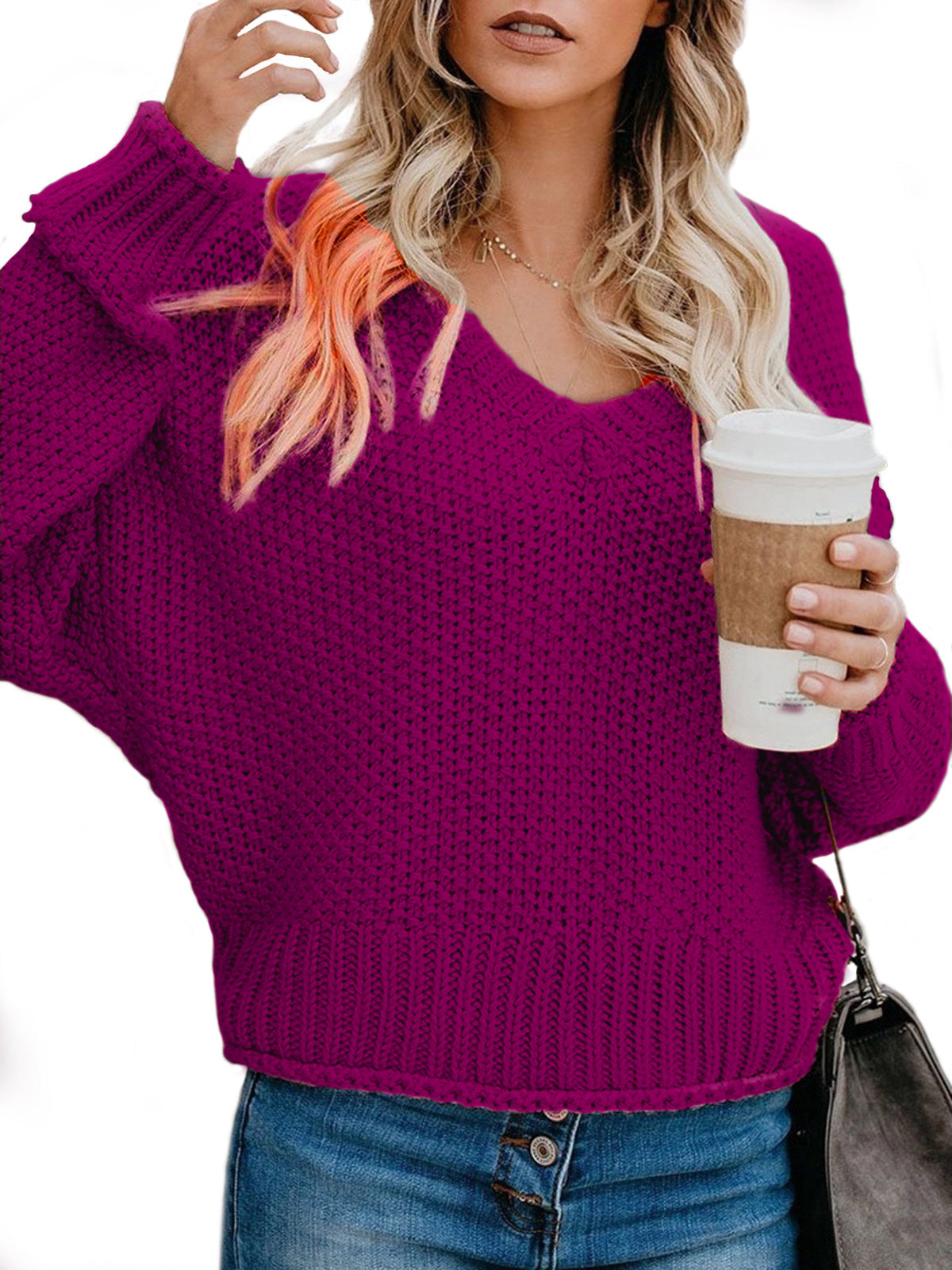 Damen Grobstrickpullover mit V-Ausschnitt und lässiger Passform Krohn-e