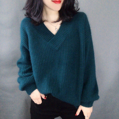 Damen Strickpullover mit V-Ausschnitt und voluminösen Ärmeln Krohn-e