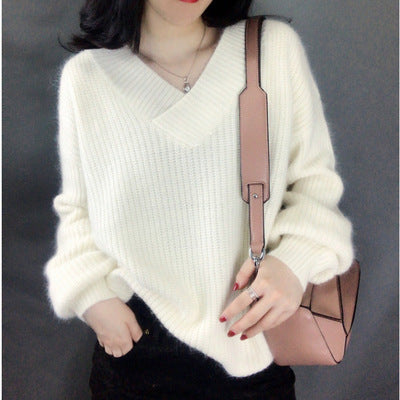 Damen Strickpullover mit V-Ausschnitt und voluminösen Ärmeln Krohn-e