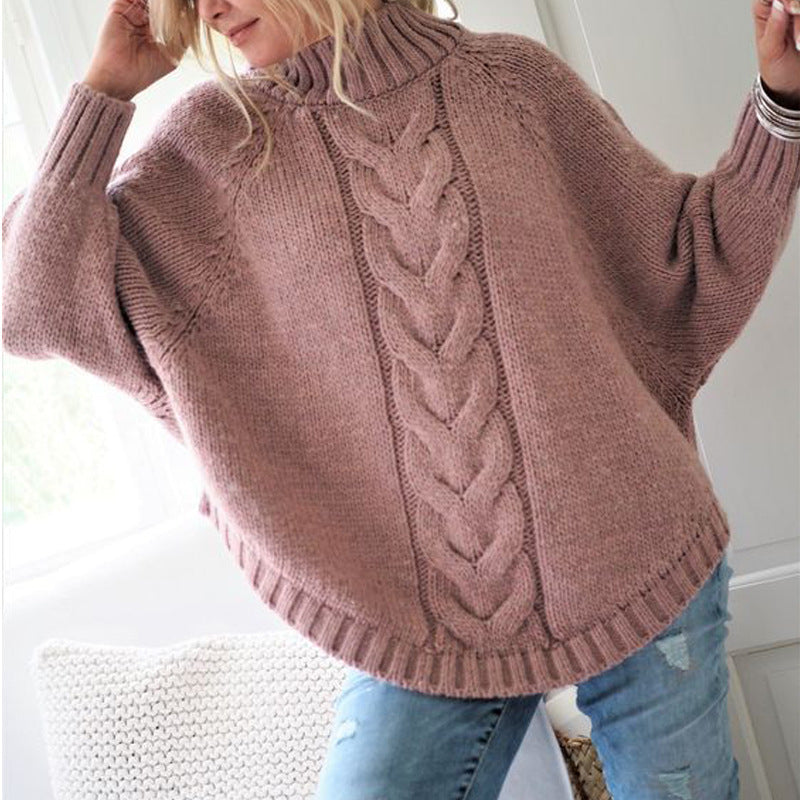 Damen Grobstrickpullover mit hohem Kragen und detailreicher Zopfmusterung Krohn-e