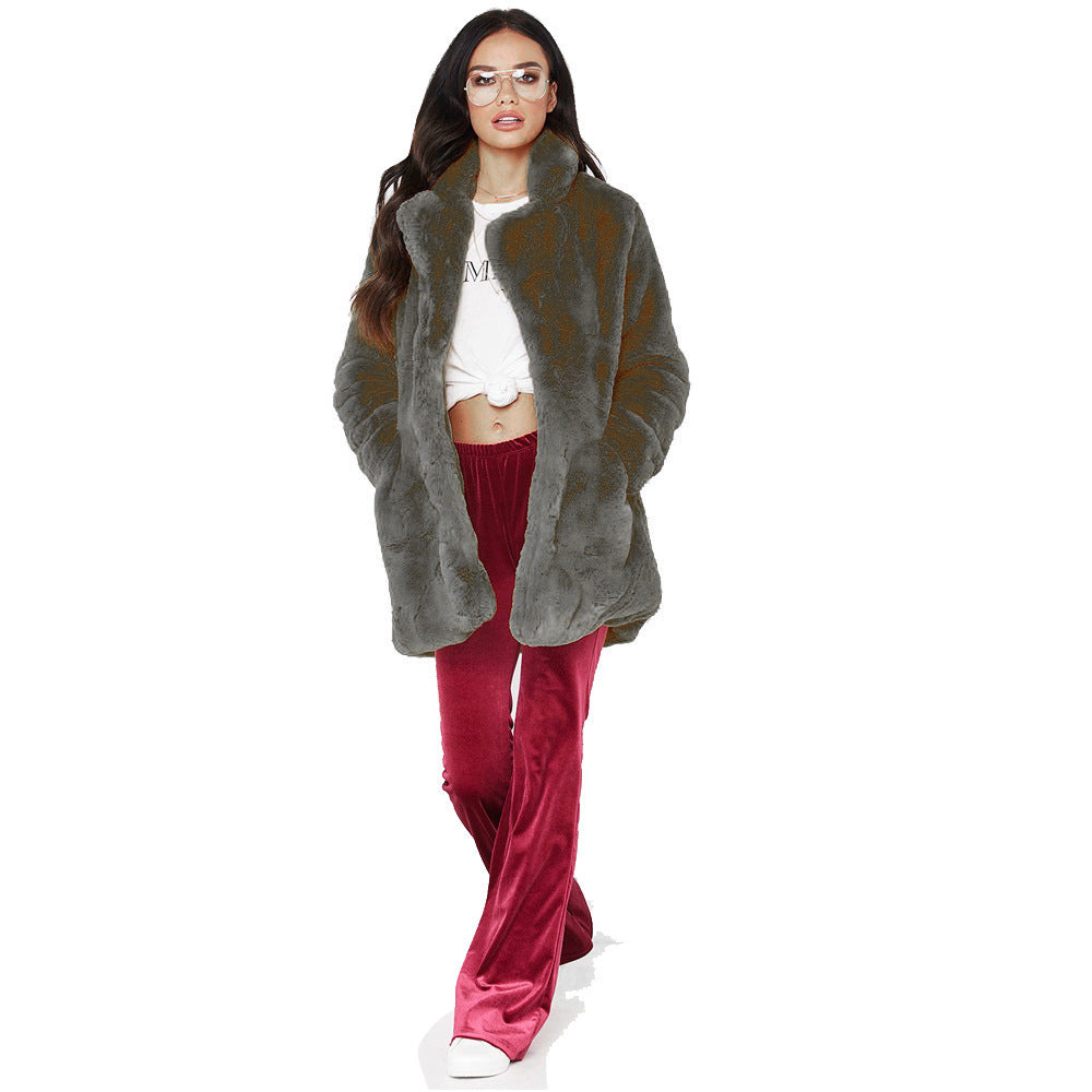 Damen Flauschige Langjacke aus Kunstpelz mit Kapuze Krohn-e