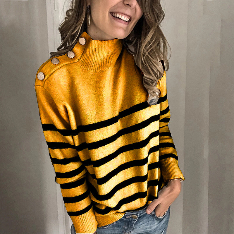 Damen kuscheliger Pullover mit modernem Stehkragen und dekorativen Knöpfen Krohn-e