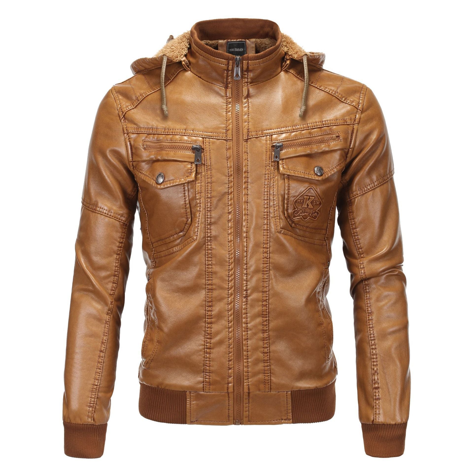 Herren Kunstlederjacke mit kuscheligem Innenfutter und praktischen Taschen Krohn-e