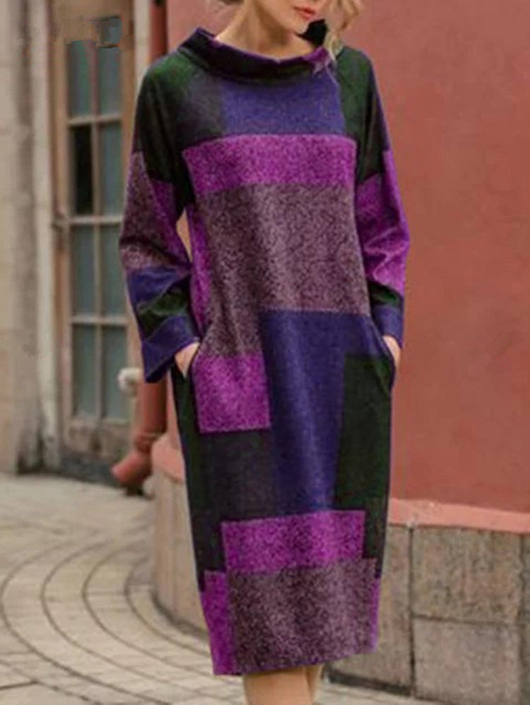 Damen Oversized Kleid mit geometrischem Patchwork-Design Krohn-e