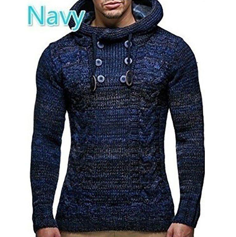 Herren Kapuzenpullover mit strukturiertem Zopfmuster und praktischen Knöpfen Krohn-e