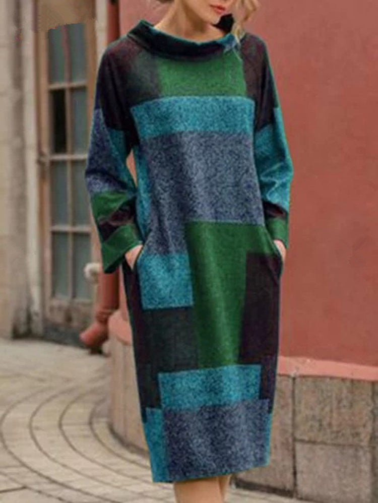 Damen Oversized Kleid mit geometrischem Patchwork-Design Krohn-e