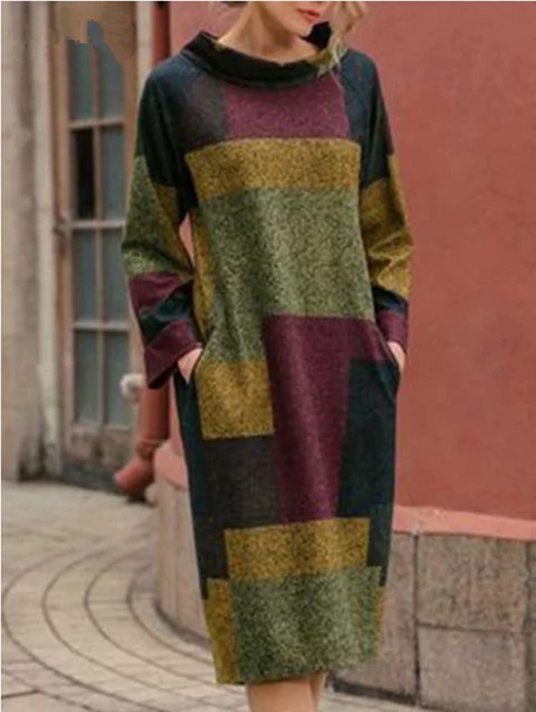 Damen Oversized Kleid mit geometrischem Patchwork-Design Krohn-e