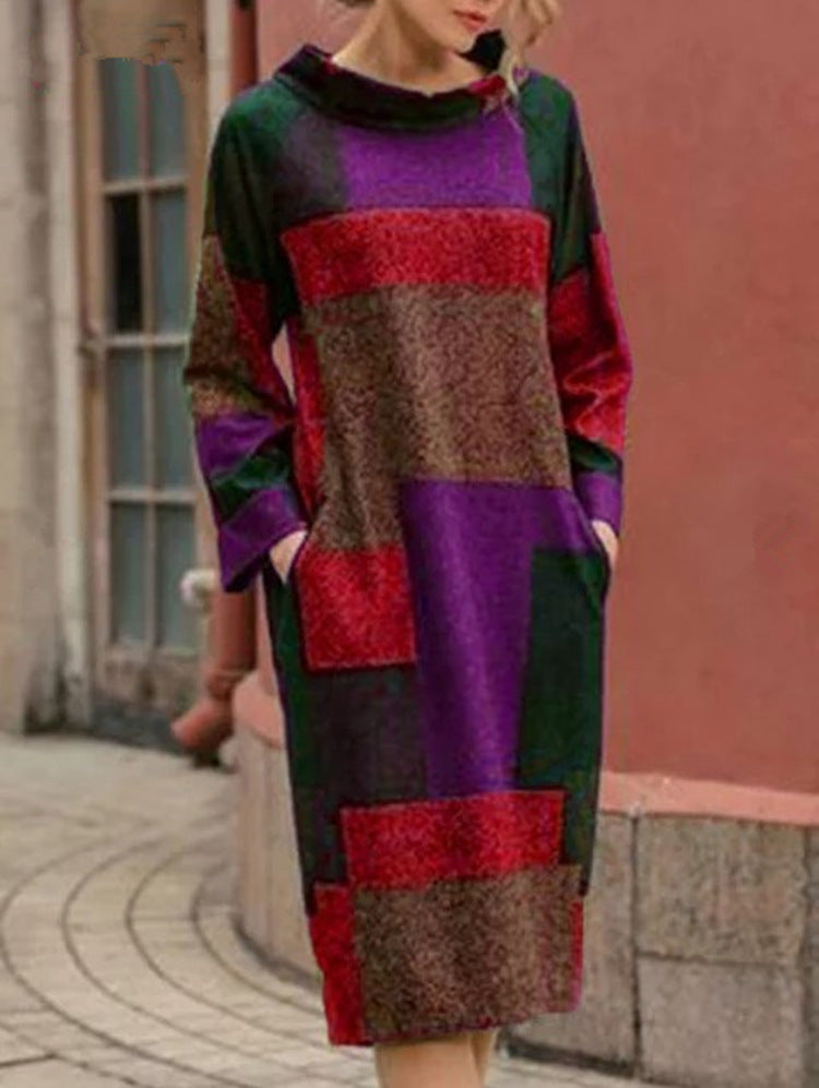 Damen Oversized Kleid mit geometrischem Patchwork-Design Krohn-e