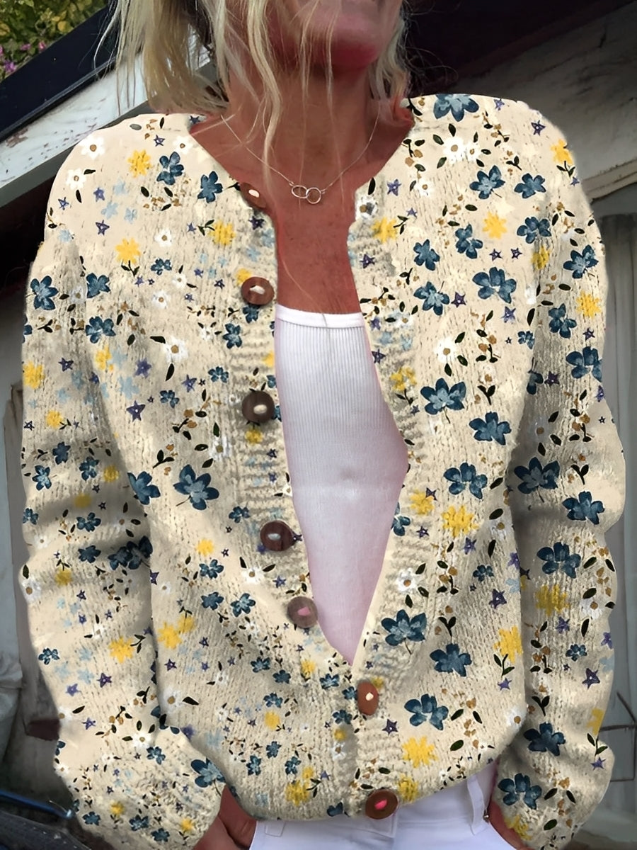 Krohn-e | Stilvolle Strickjacke mit Blumenmuster für Frauen